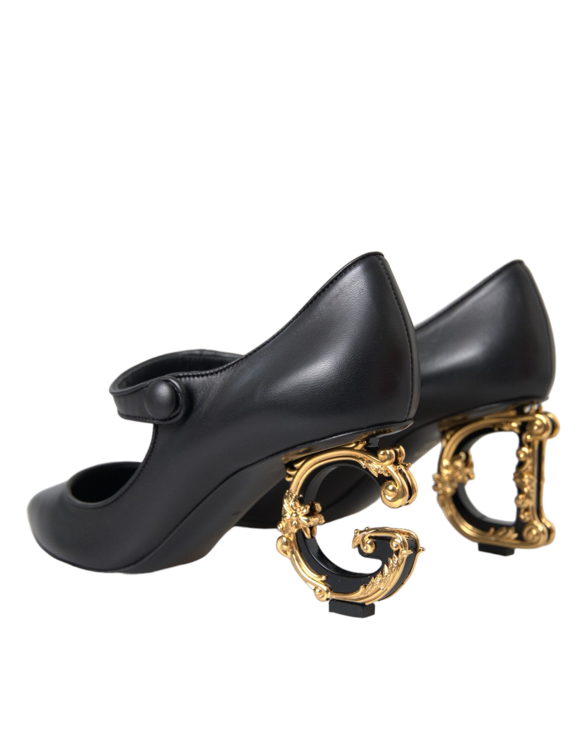 Schwarz Leder Logo Heels Mary Janes Pumps Schuhe