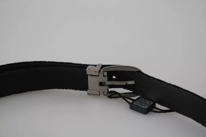 Black velvet with silver metal buckle men's belt