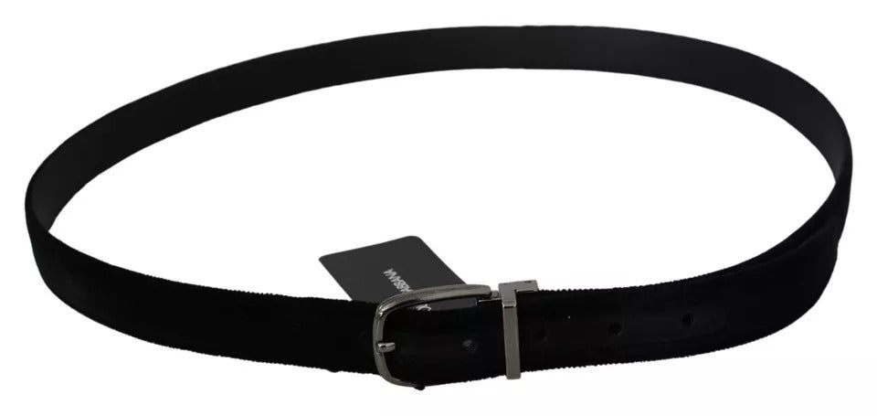 Black velvet with silver metal buckle men's belt