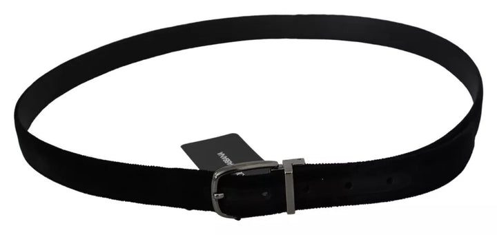 Black velvet with silver metal buckle men's belt