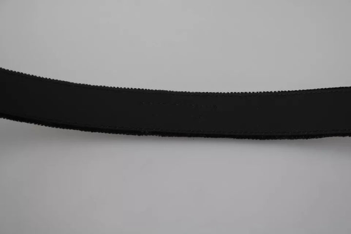 Black velvet with silver metal buckle men's belt