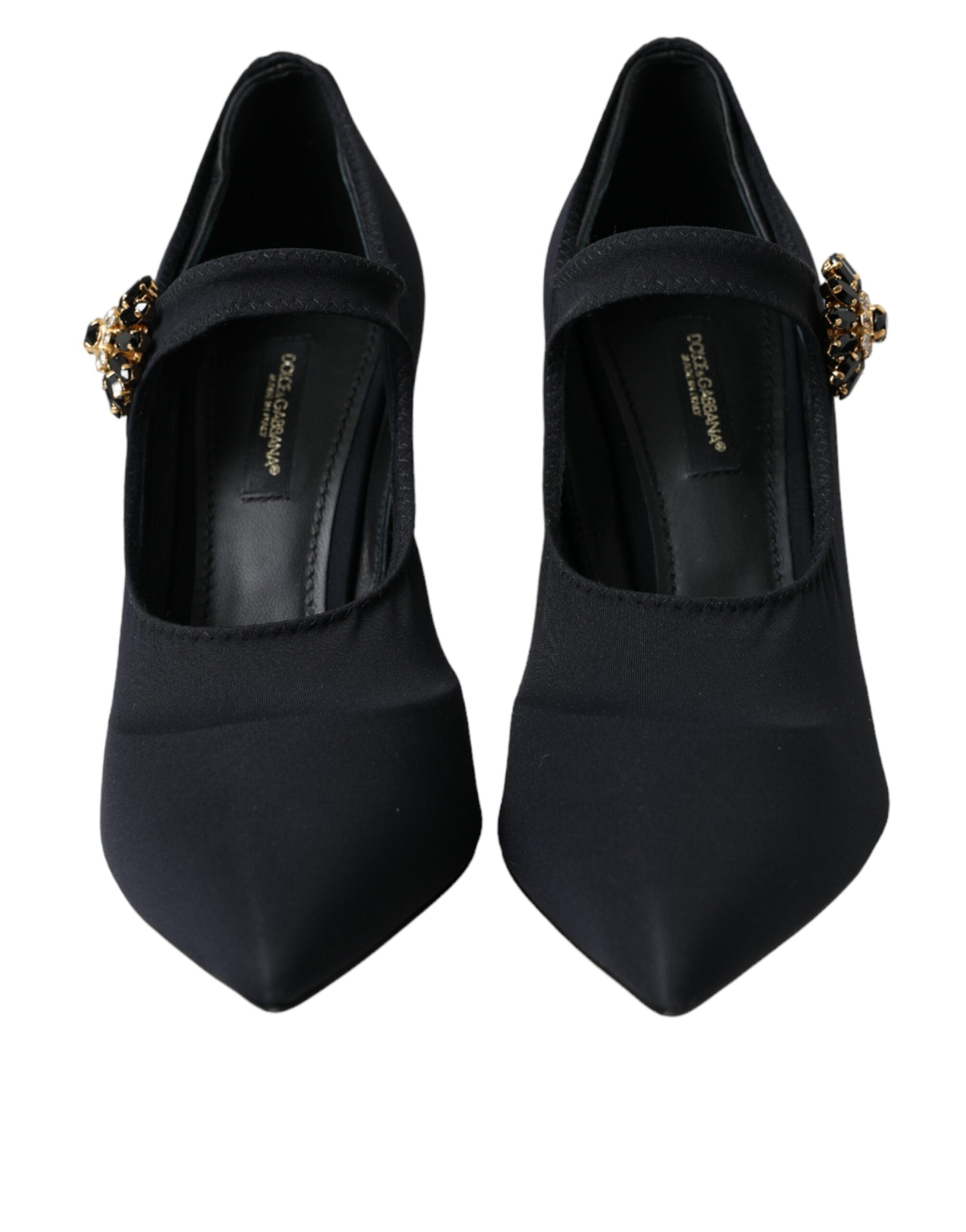 Schwarz Mary Jane Jersey Kristall Pumps Schuhe