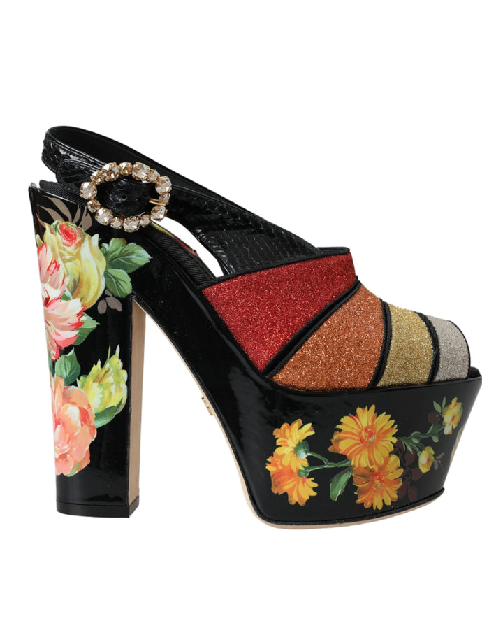 Dolce & Gabbana Multicolor Floral Kristall Plateau Sandalen Schuhe