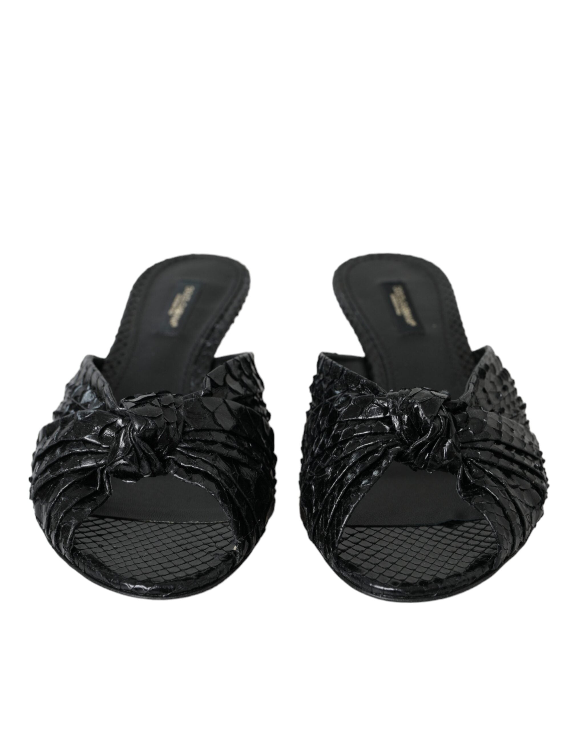 Schwarze Exotische Leder Absätze Rutschen Schuhe