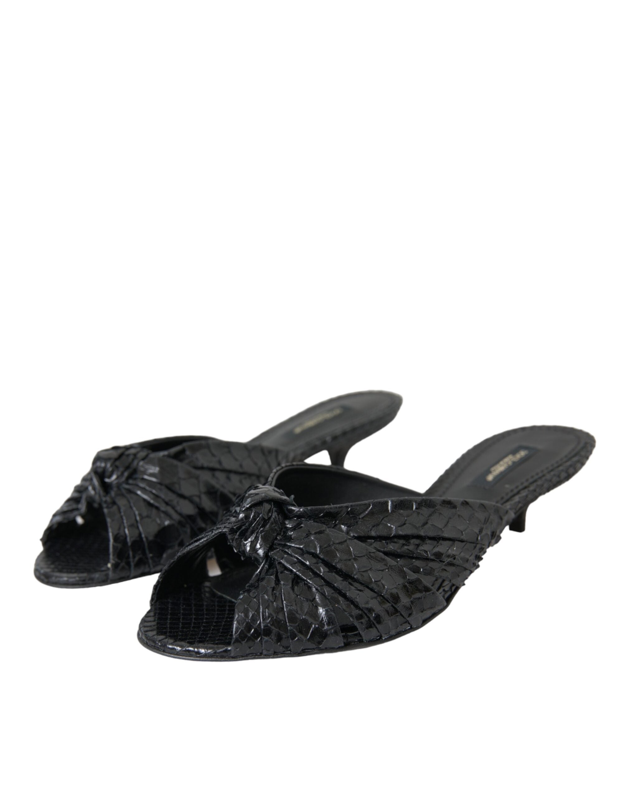 Schwarze Exotische Leder Absätze Rutschen Schuhe