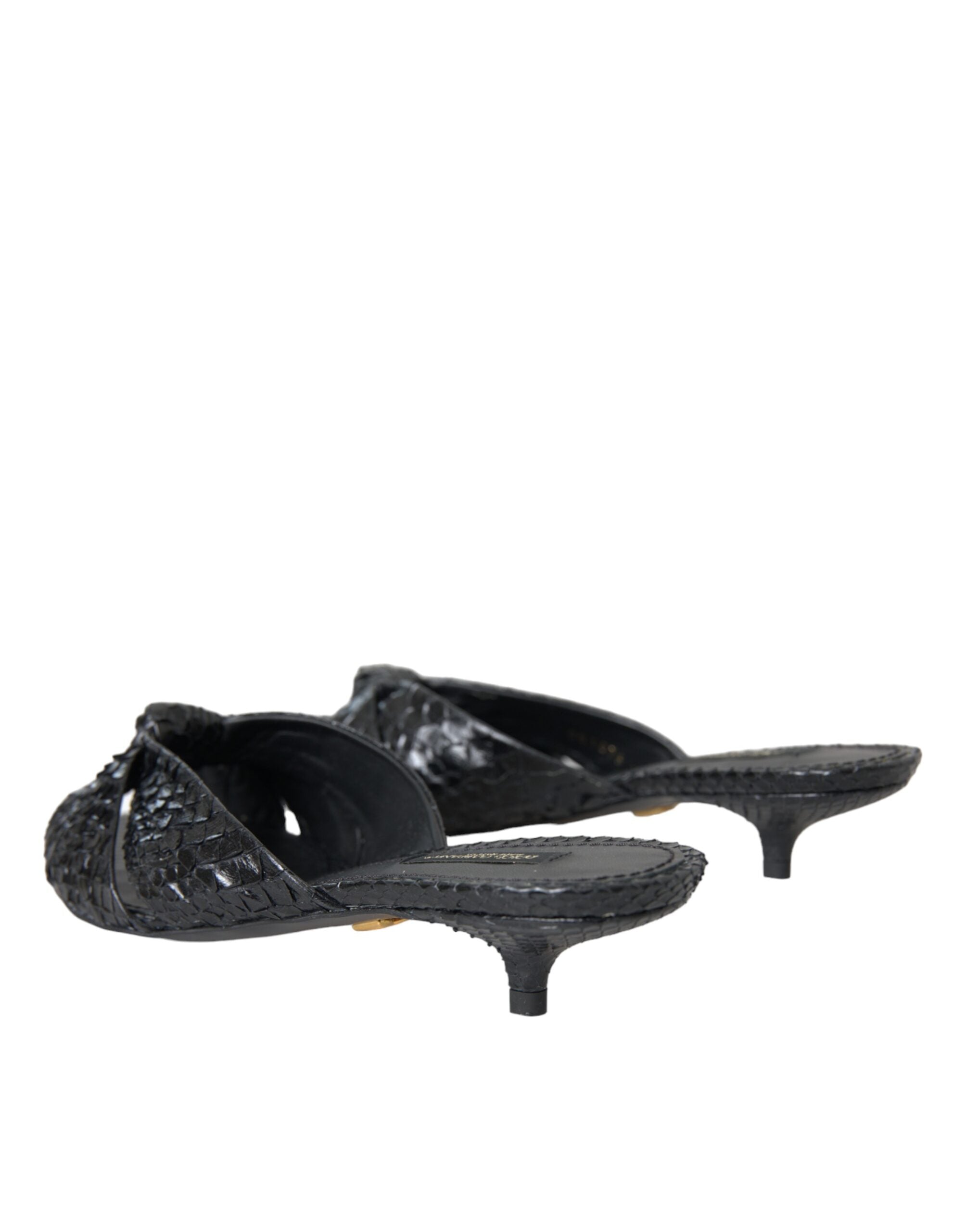 Schwarze Exotische Leder Absätze Rutschen Schuhe