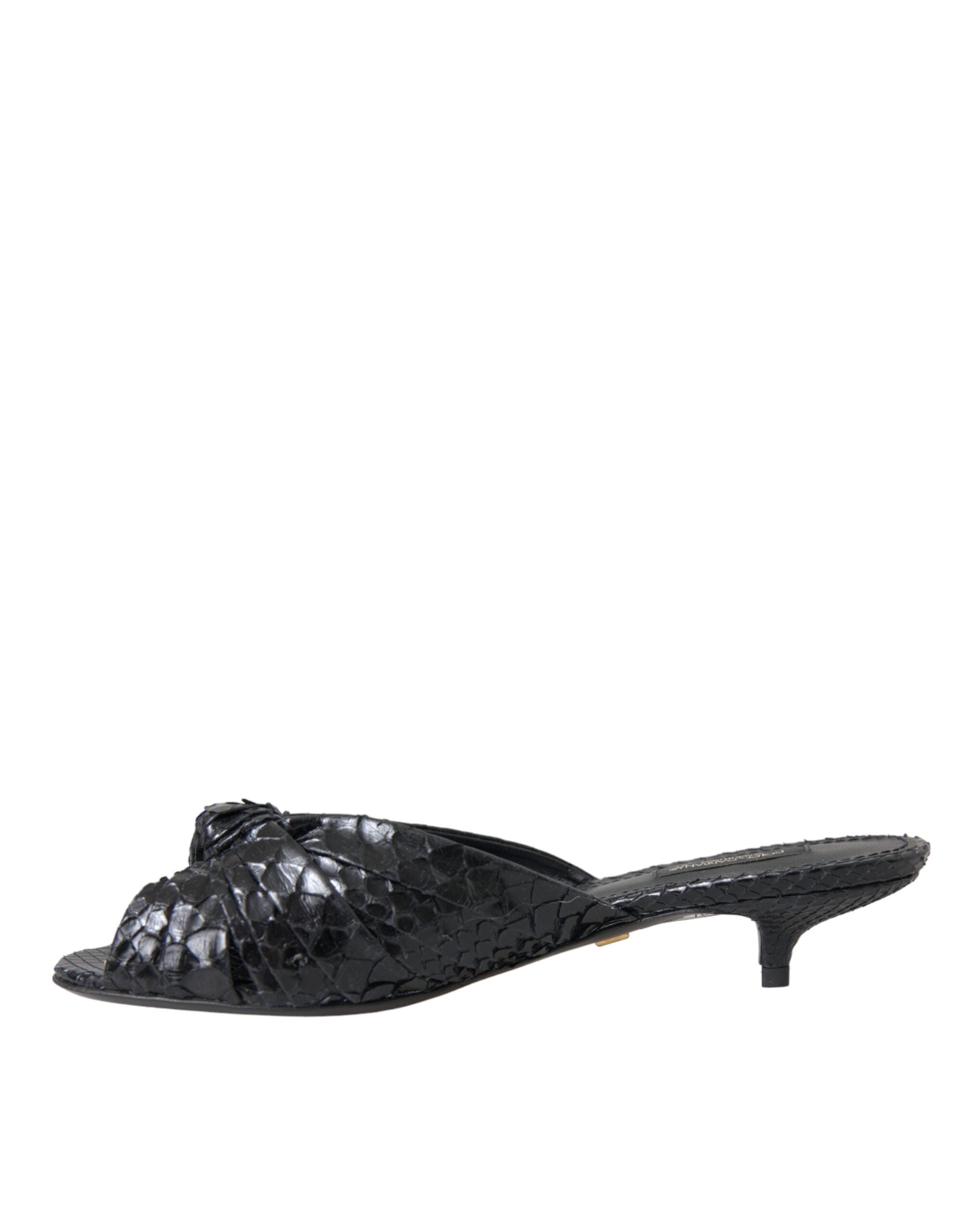 Schwarze Exotische Leder Absätze Rutschen Schuhe