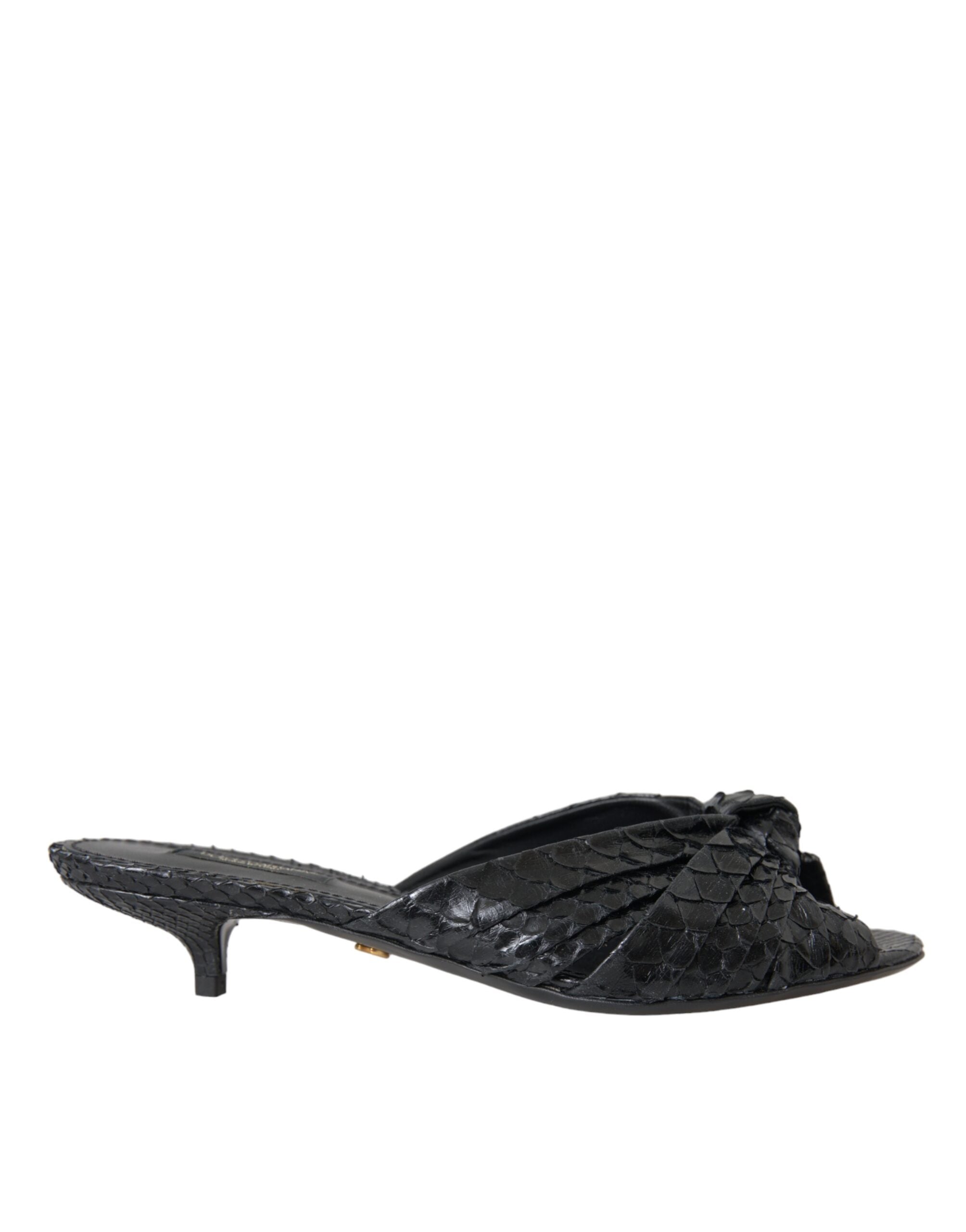 Schwarze Exotische Leder Absätze Rutschen Schuhe