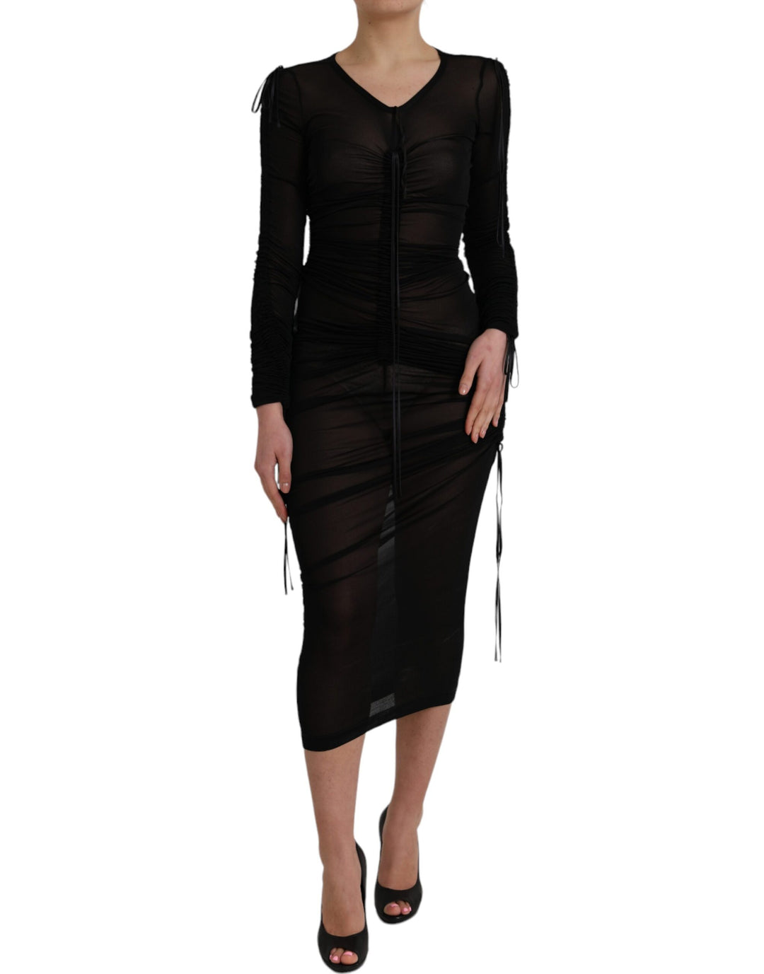 Schwarzes durchsichtiges Bodycon-Midikleid