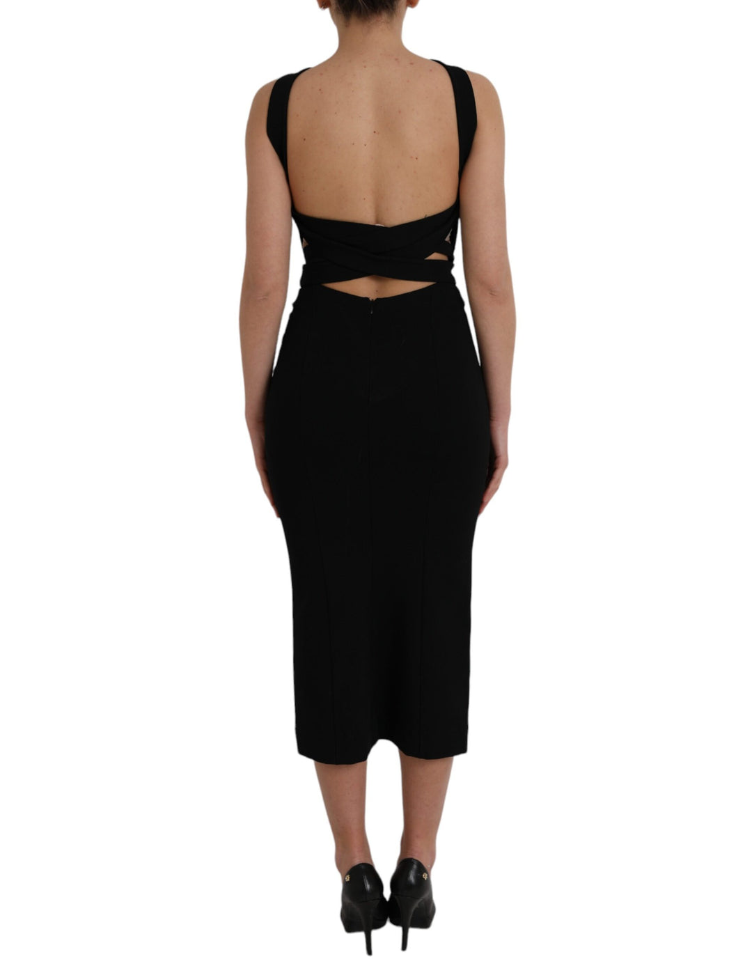 Black sleeveless midi dress with coat holder