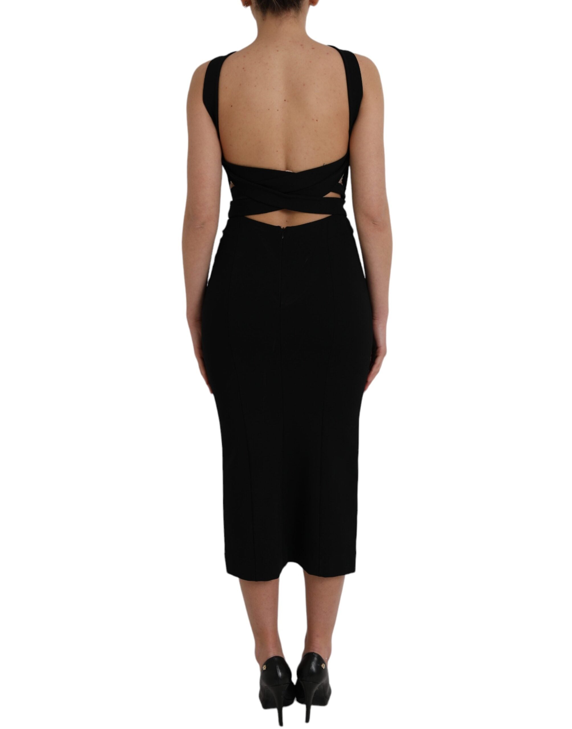 Black sleeveless midi dress with coat holder