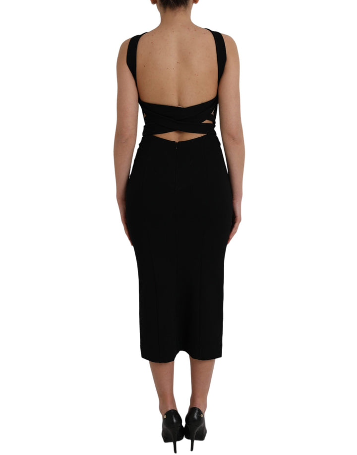 Black sleeveless midi dress with coat holder