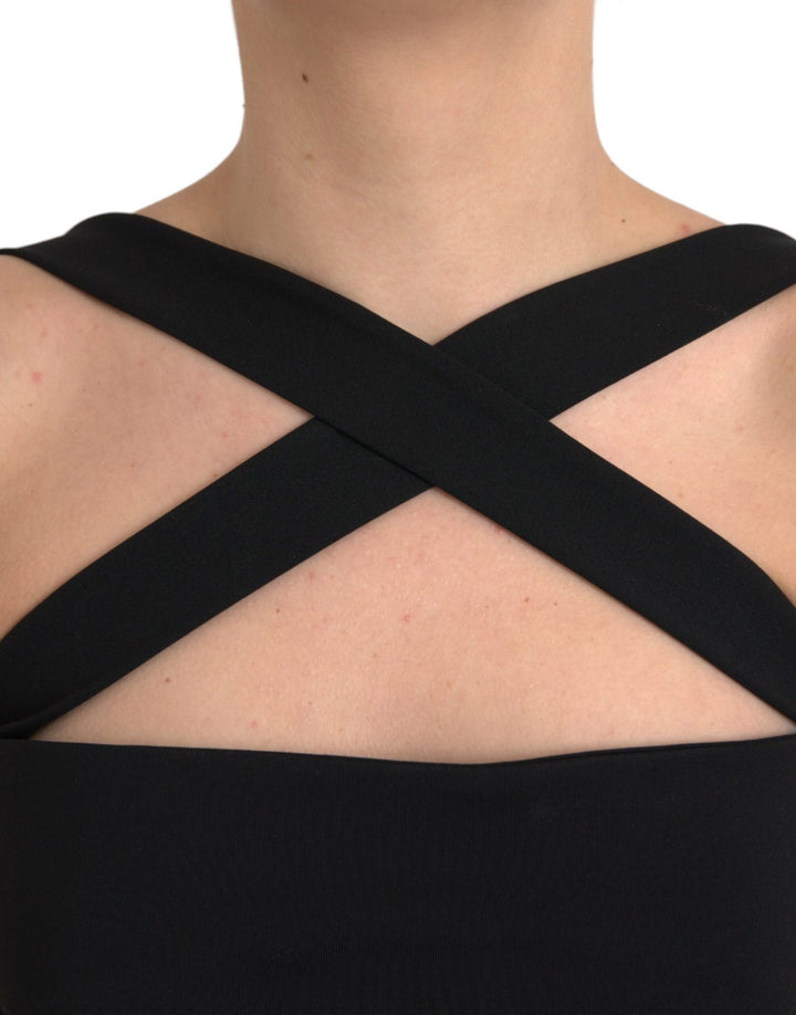 Black sleeveless midi dress with coat holder