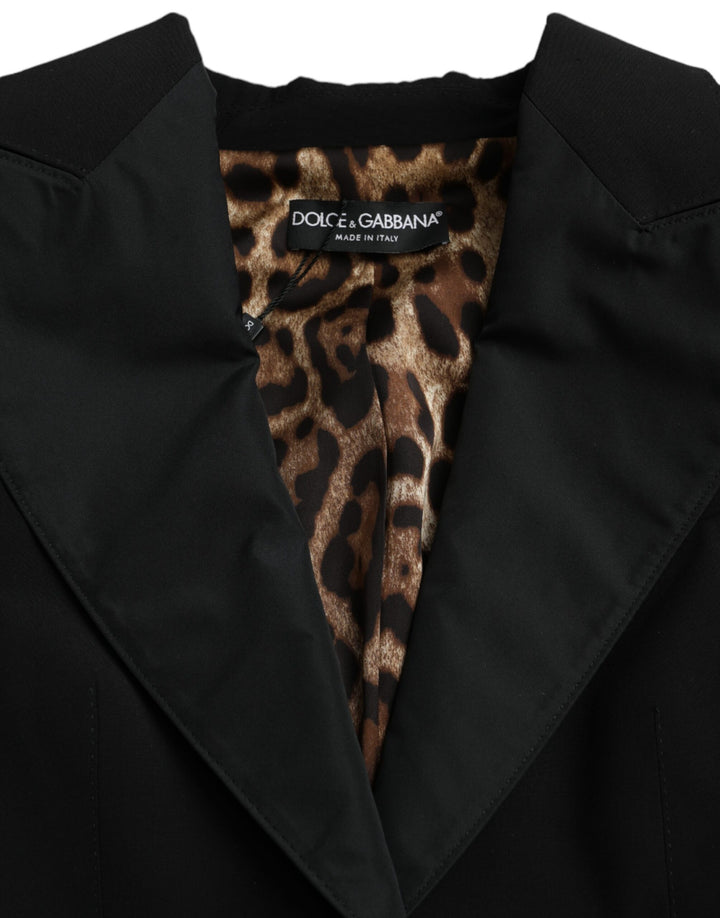 Black polyester jacket with puff sleeves and rolled sleeves