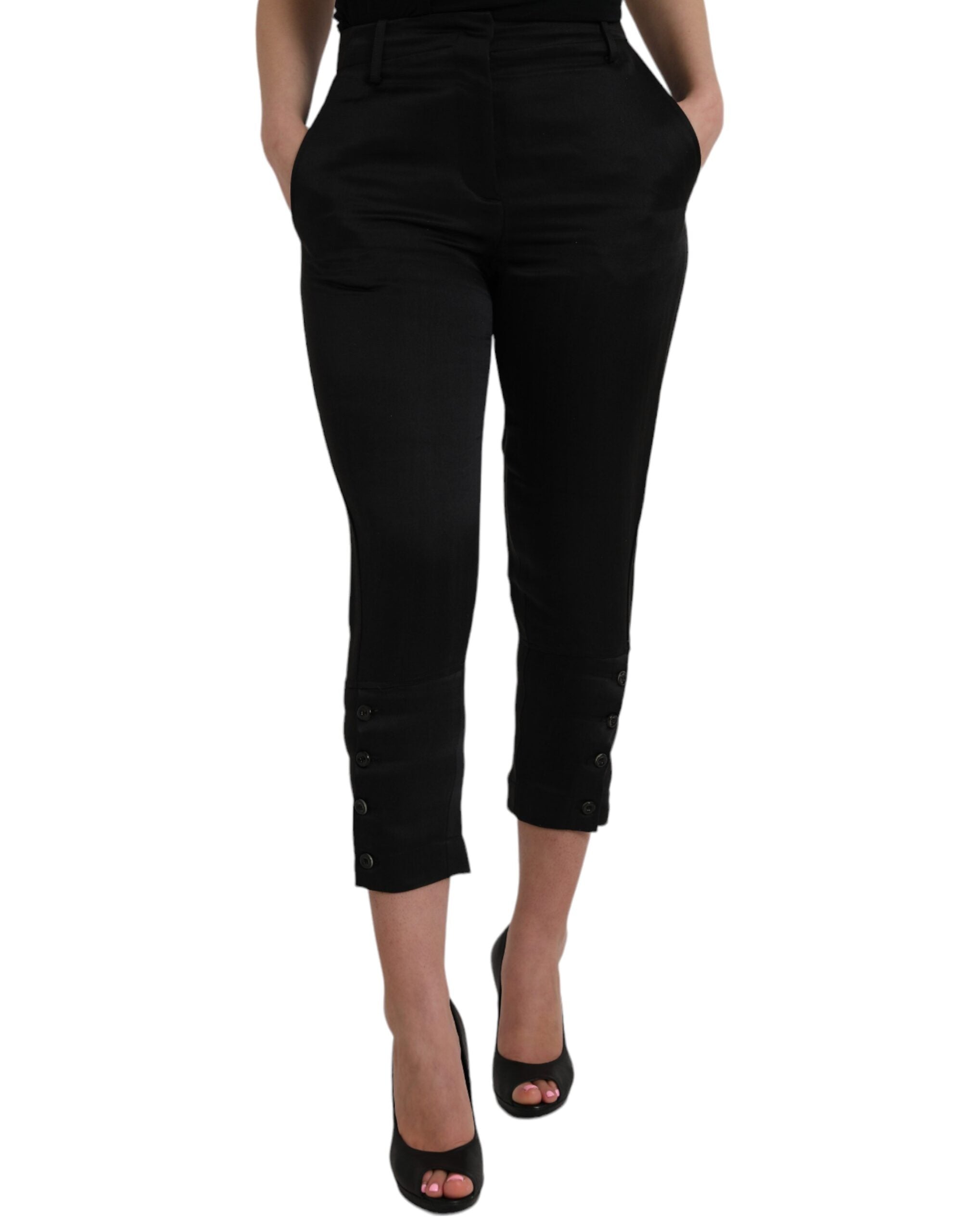Black high waisted capri pants with cropped trousers