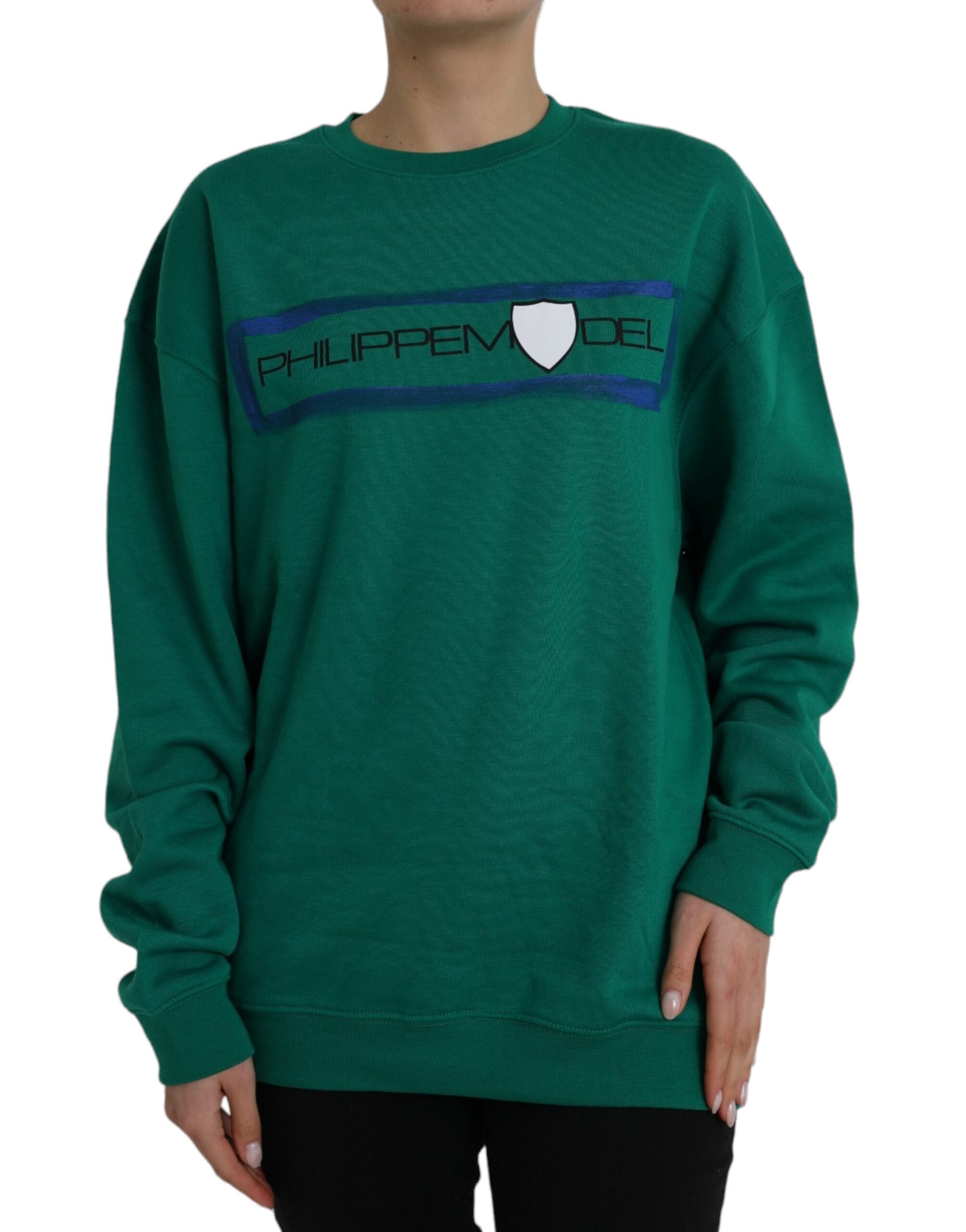 Green cotton logo long-sleeved sweater