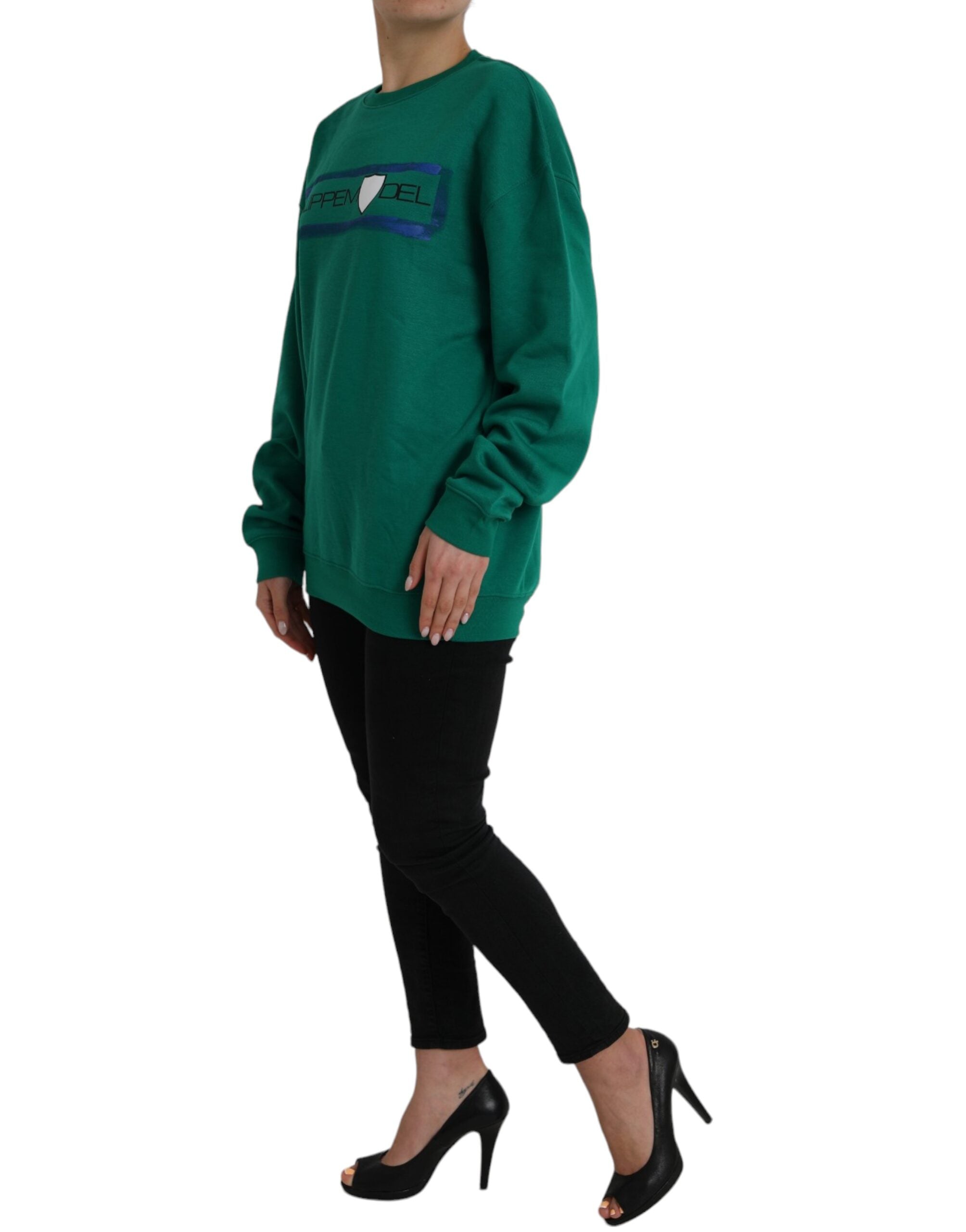 Green cotton logo long-sleeved sweater