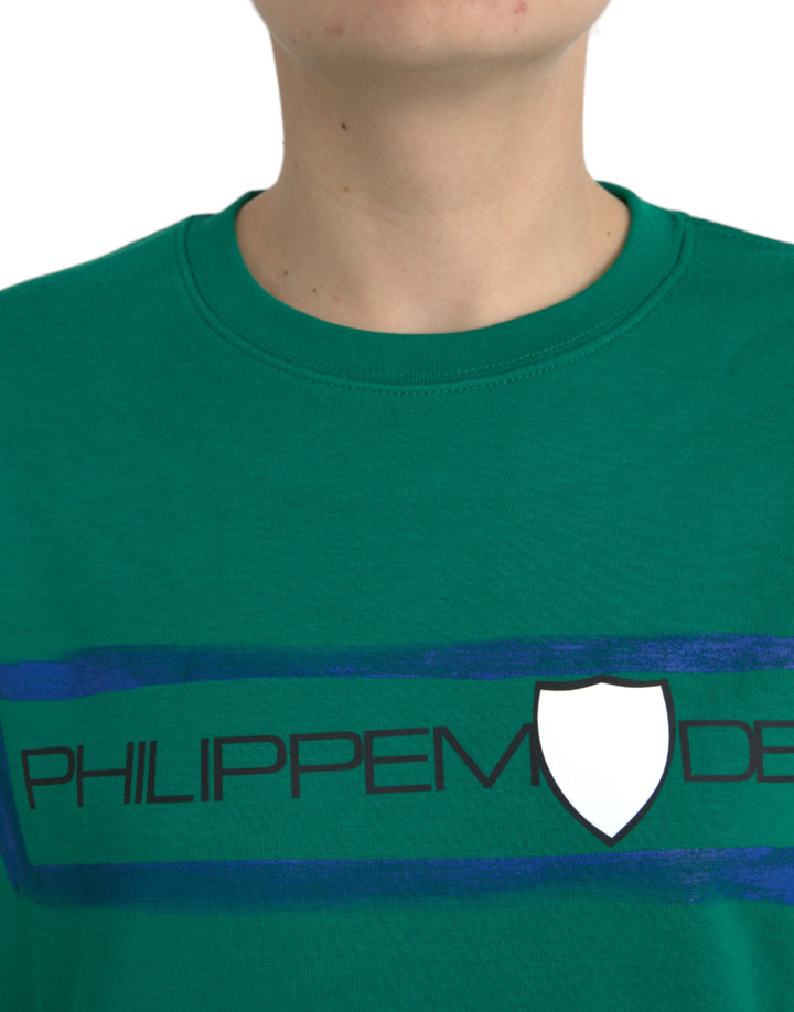 Grüner Baumwoll-Logo-Pullover mit langen Ärmeln