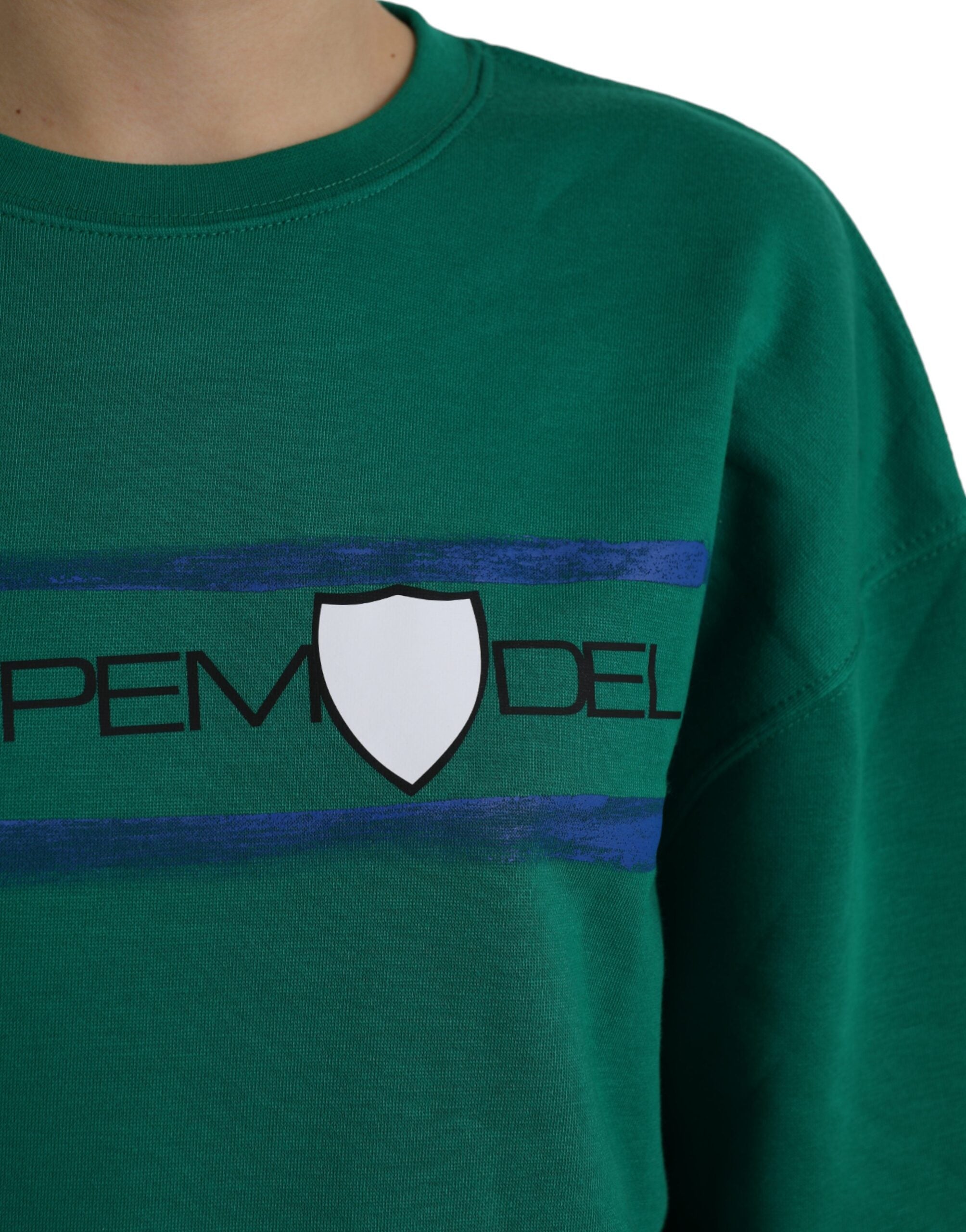 Green cotton logo long-sleeved sweater