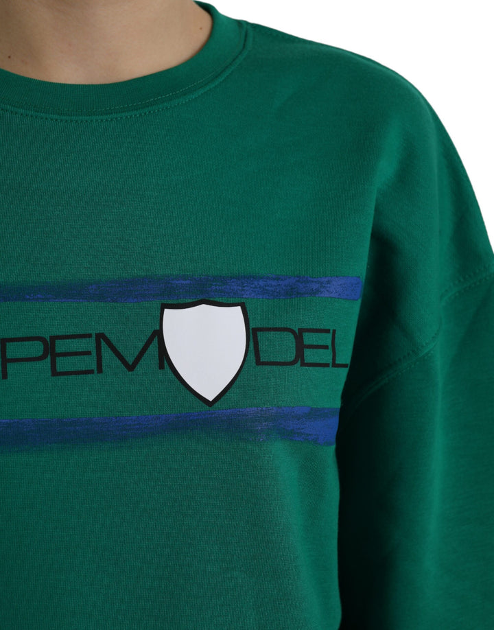 Grüner Baumwoll-Logo-Pullover mit langen Ärmeln