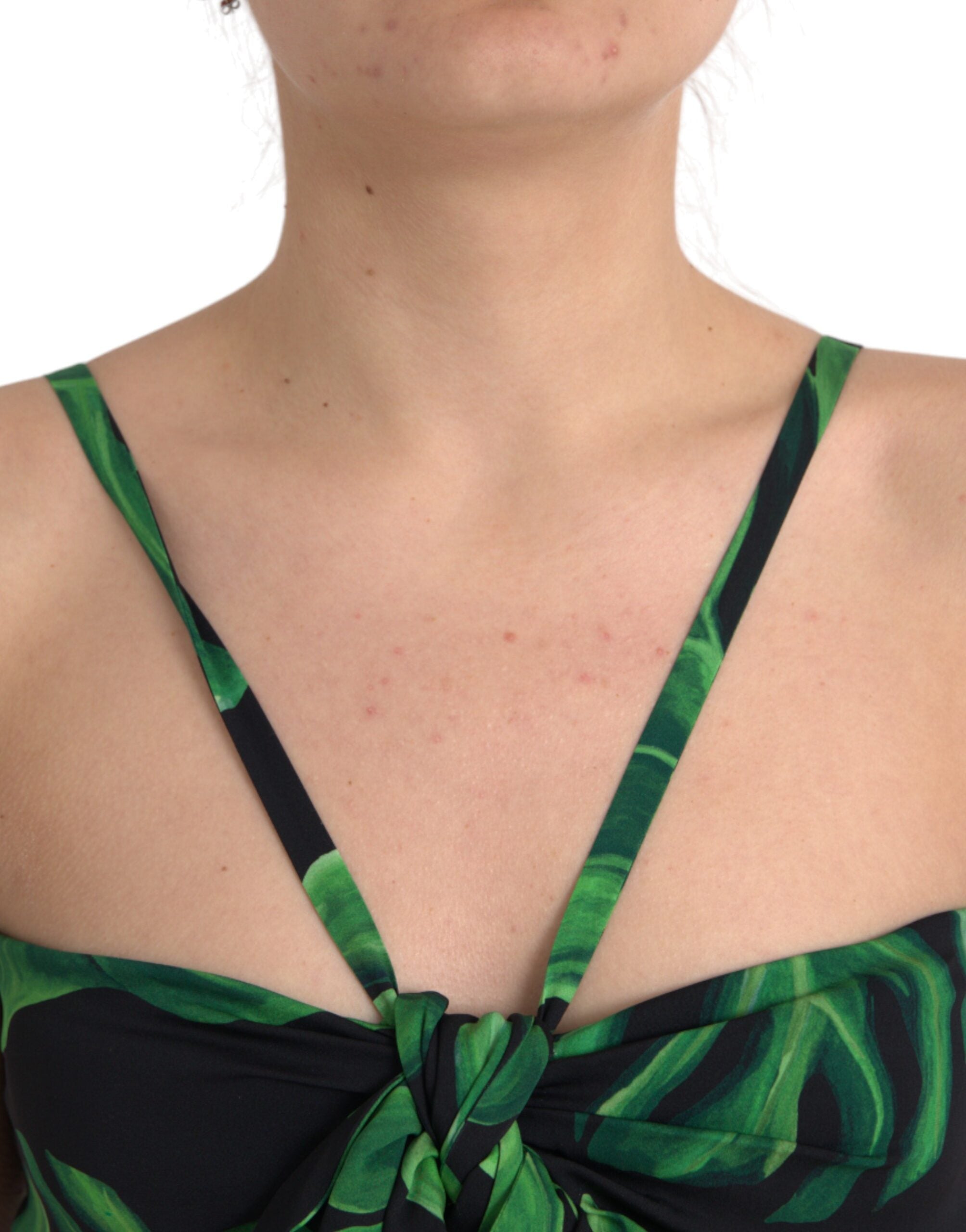 Black and green leaf silk halter top