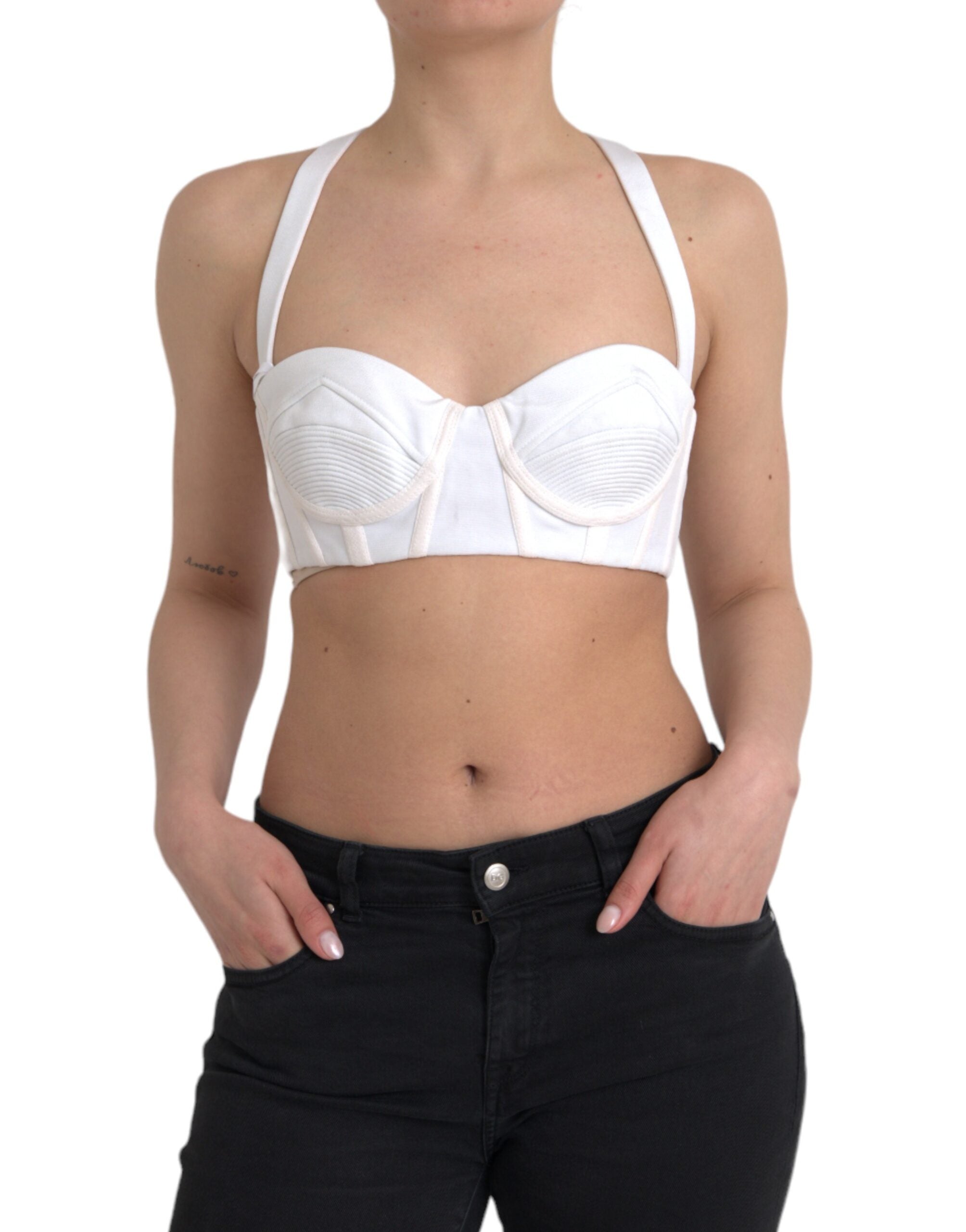 White viscose bustier sleeveless cropped top
