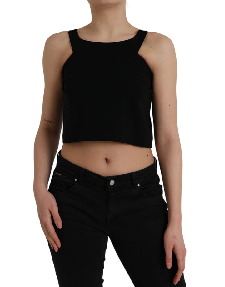 Schwarzes ärmelloses Tank-Top mit Rundhalsausschnitt