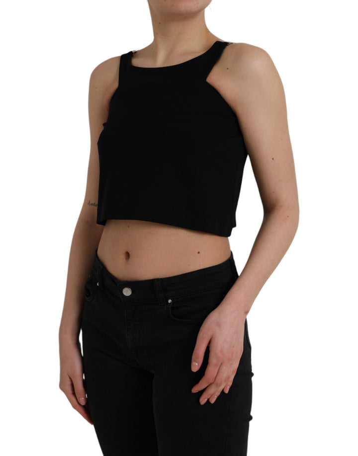 Schwarzes ärmelloses Tank-Top mit Rundhalsausschnitt