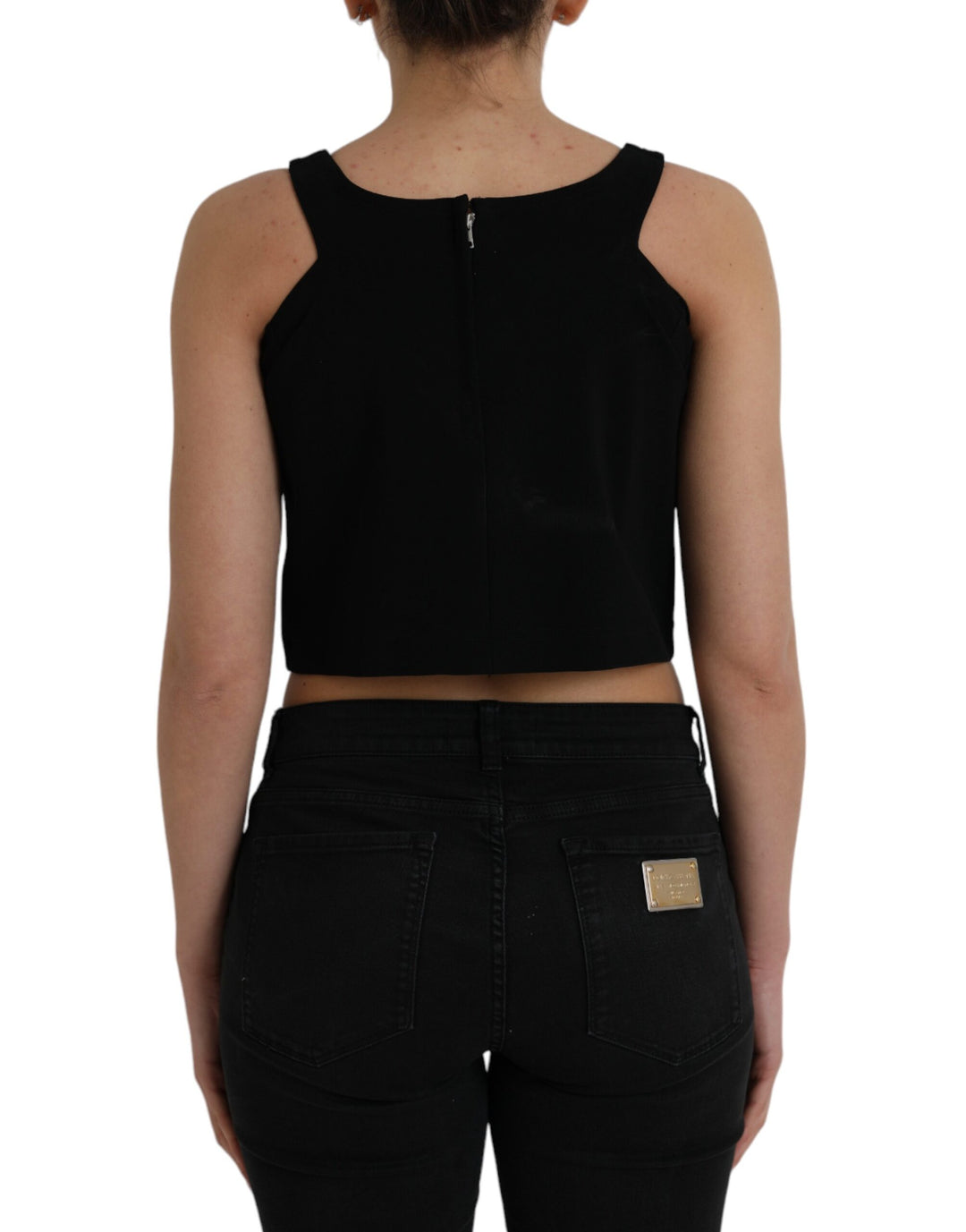 Schwarzes ärmelloses Tank-Top mit Rundhalsausschnitt