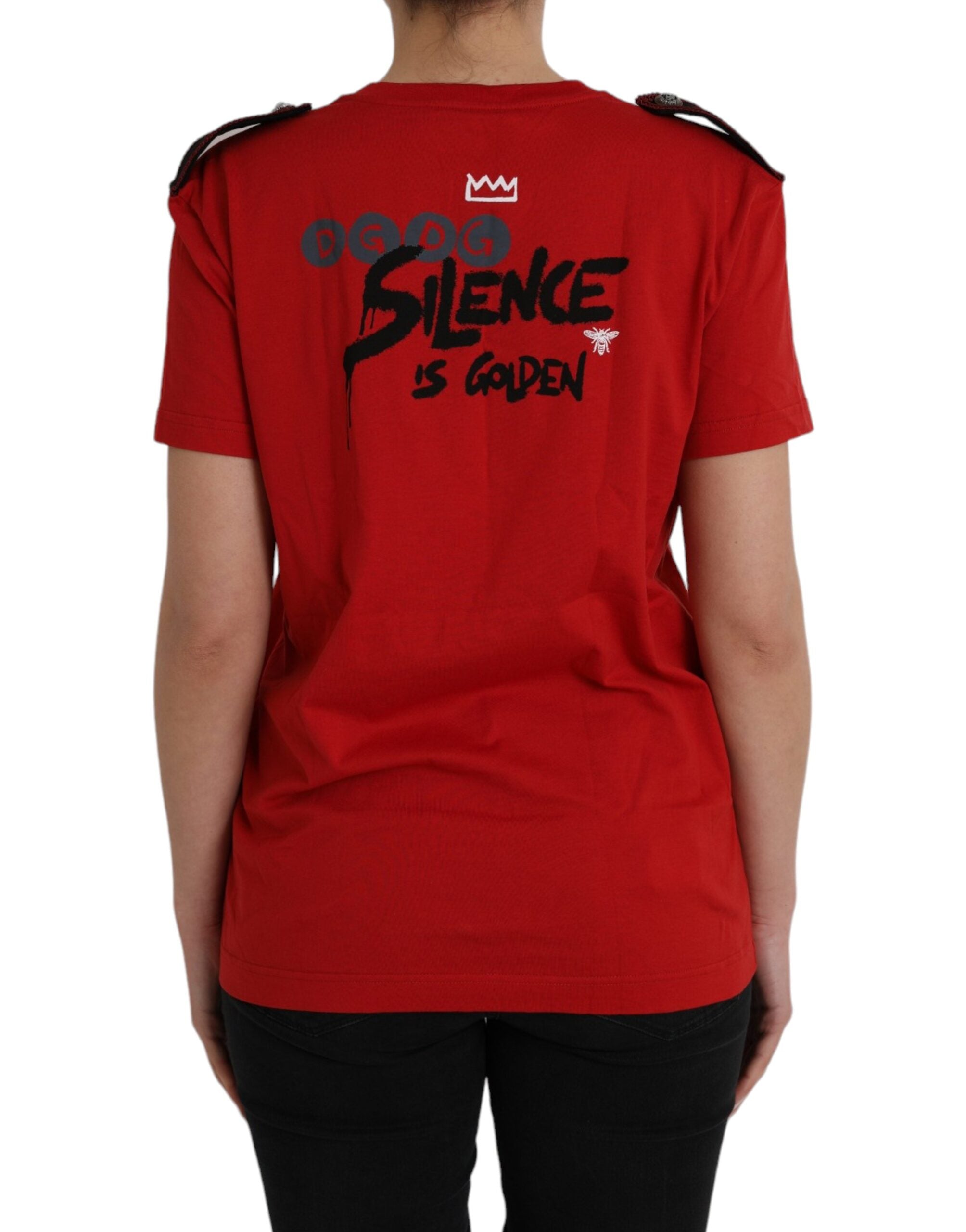 Red crew-neck T-shirt with graphic print made of cotton