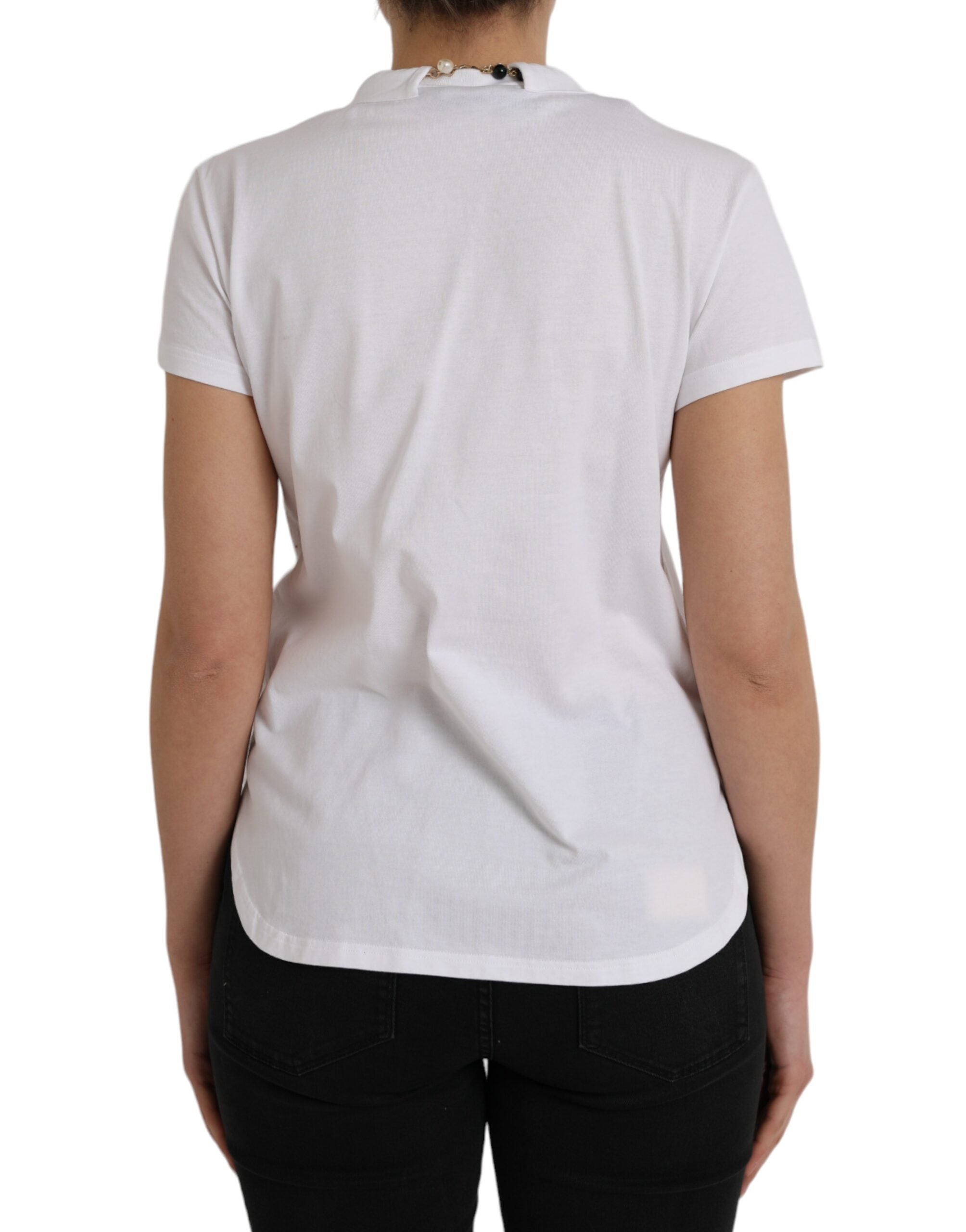 White cotton chain short sleeve T-shirt