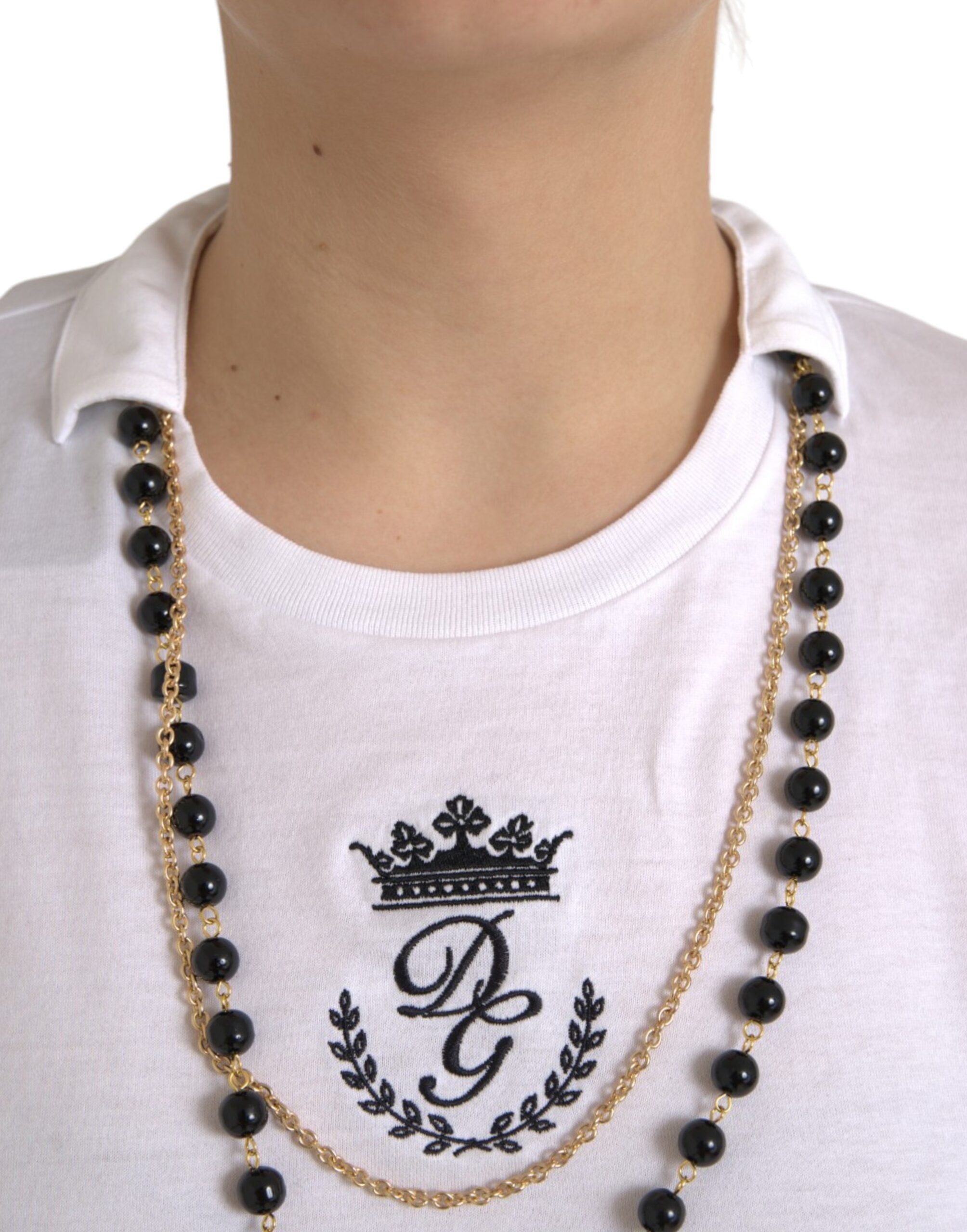 White cotton chain short sleeve T-shirt