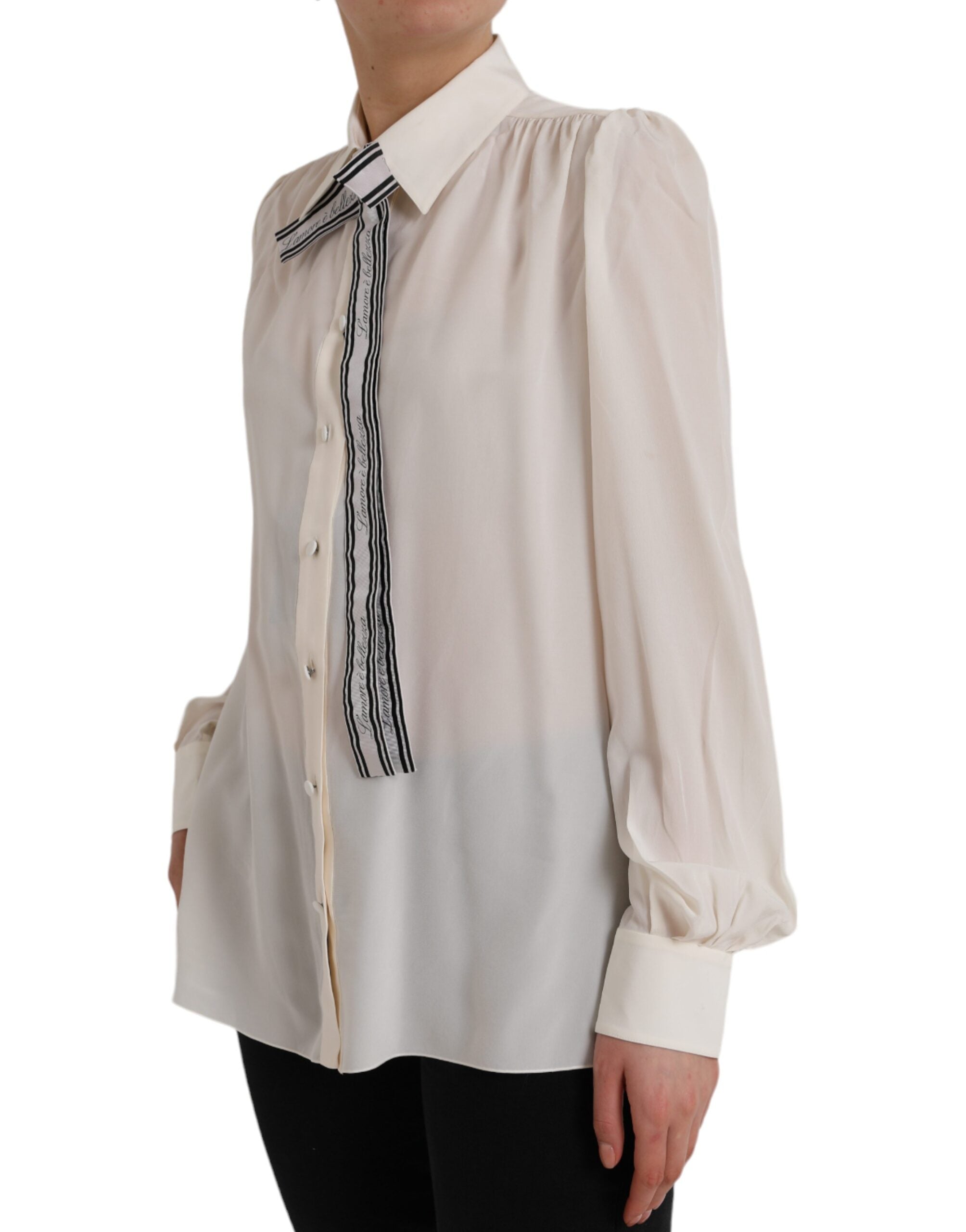 White long-sleeved blouse top with button placket