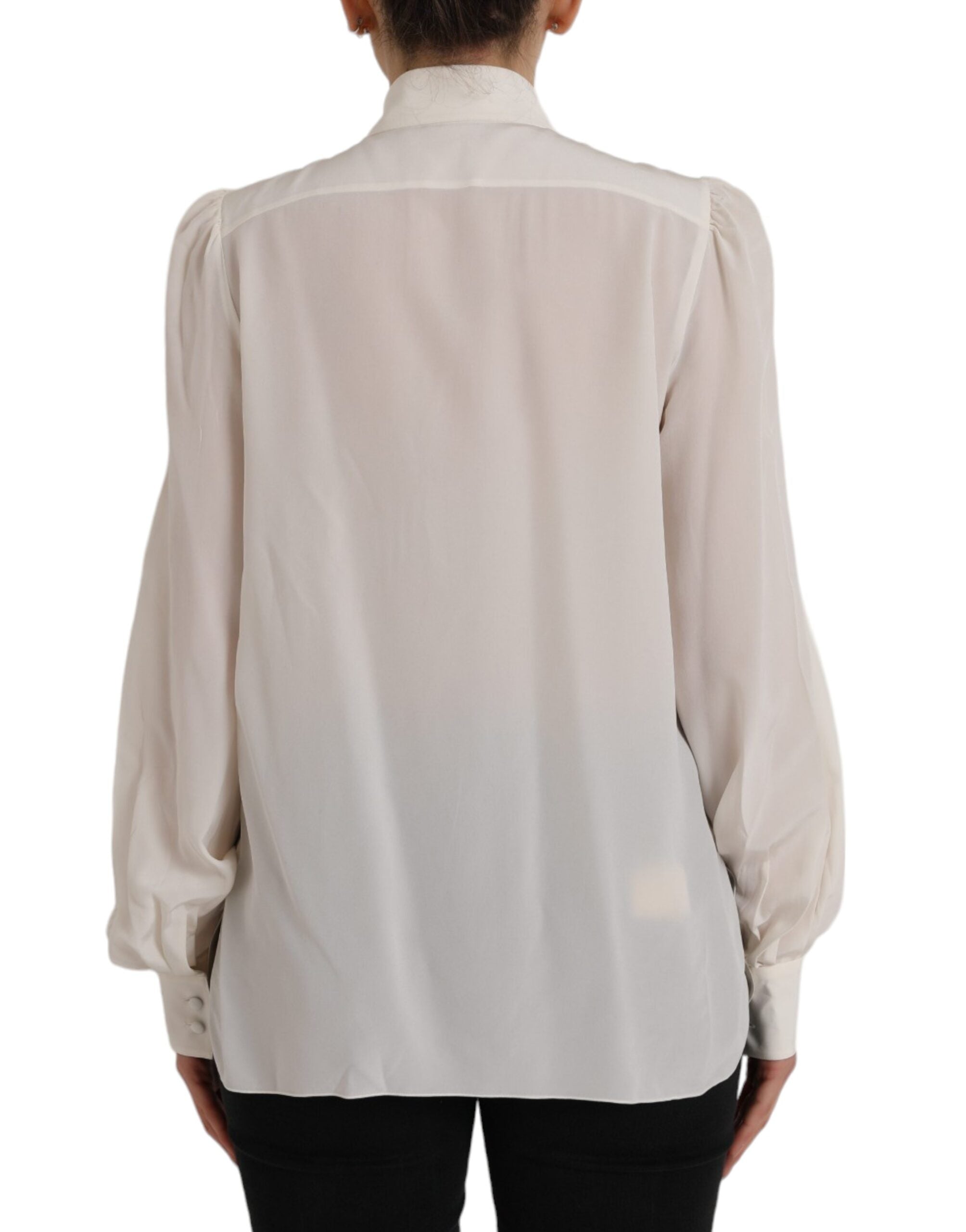 White long-sleeved blouse top with button placket