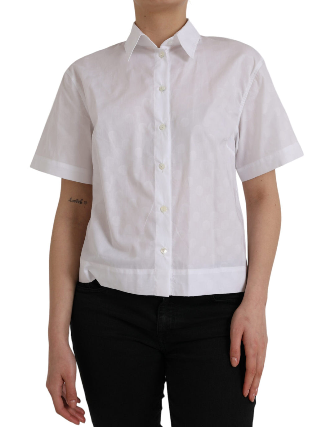 White short-sleeved polo shirt with collar