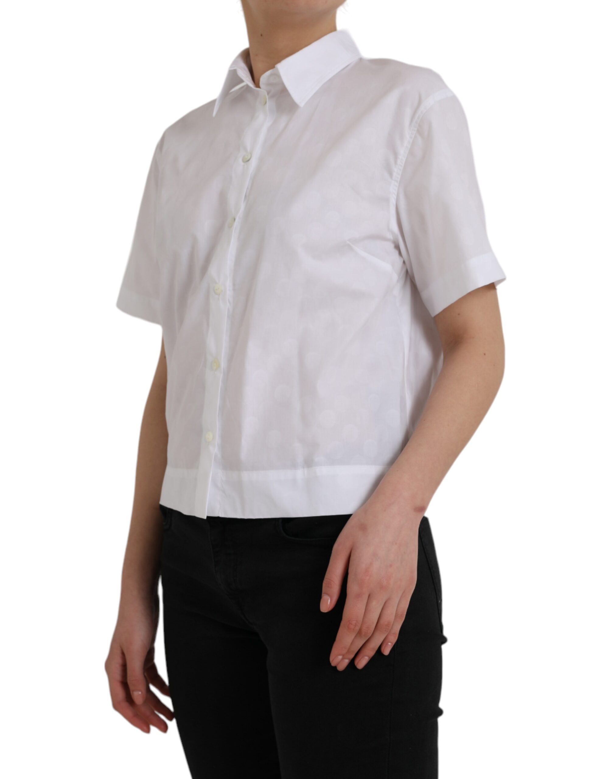 White short-sleeved polo shirt with collar