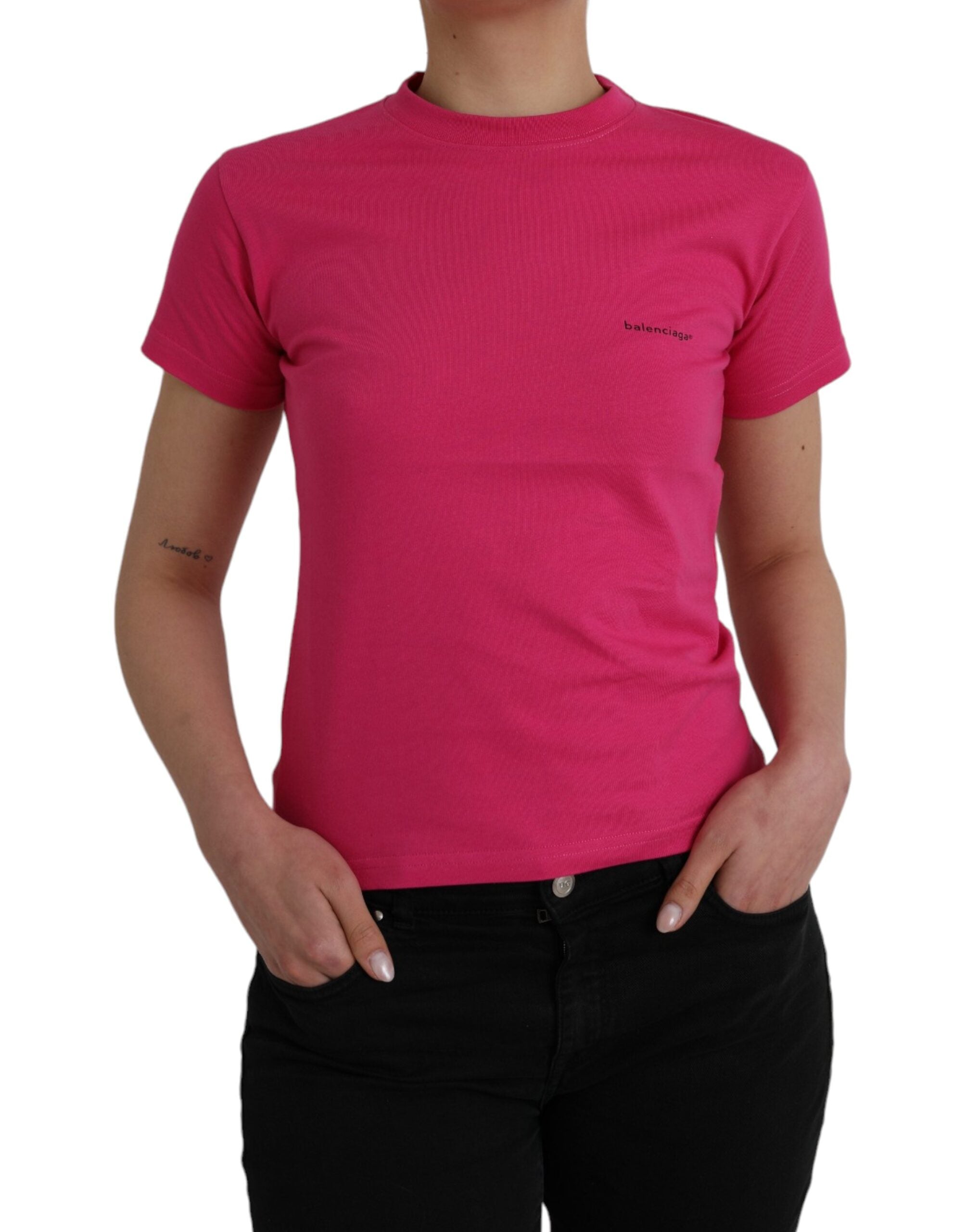 Pink Cotton Round Neck Short Sleeve T-Shirt