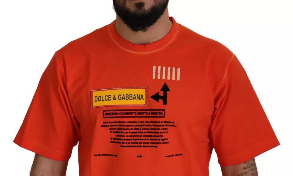 Dolce & Gabbana Orangefarbenes T-Shirt aus Baumwolle mit Rundhalsausschnitt und Logodruck