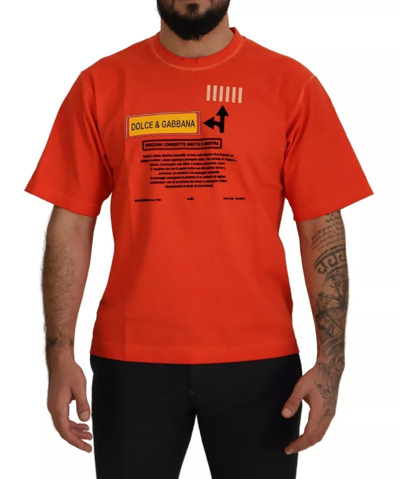 Dolce & Gabbana Orangefarbenes T-Shirt aus Baumwolle mit Rundhalsausschnitt und Logodruck