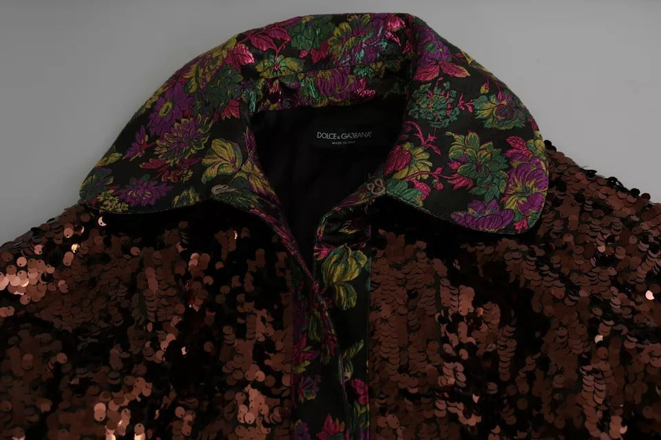 Mehrfarbiger paillettenbesetzter langer Mantel Jaquard-Jacke