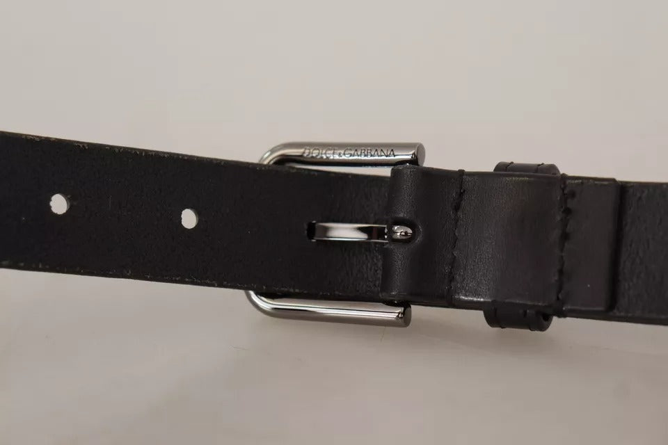 Black calfskin classic belt with metal logo buckle