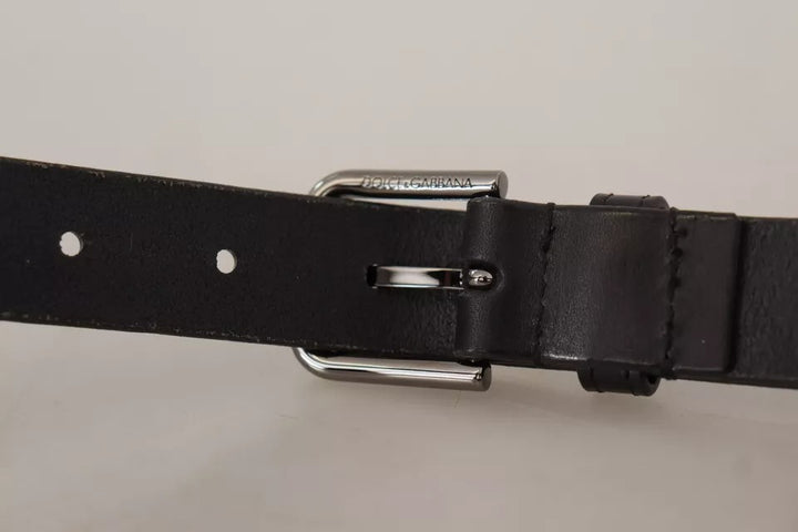 Black calfskin classic belt with metal logo buckle