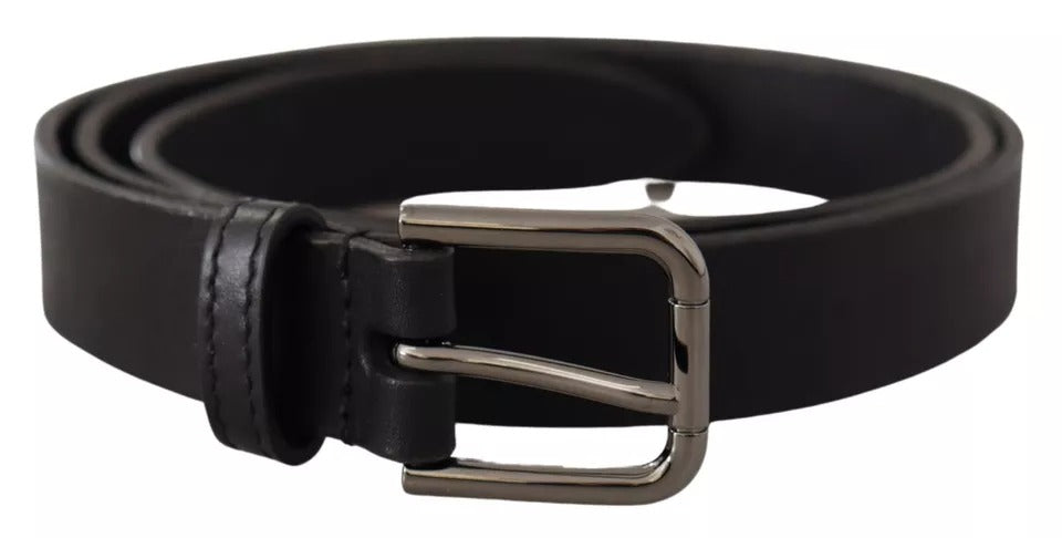 Black calfskin classic belt with metal logo buckle