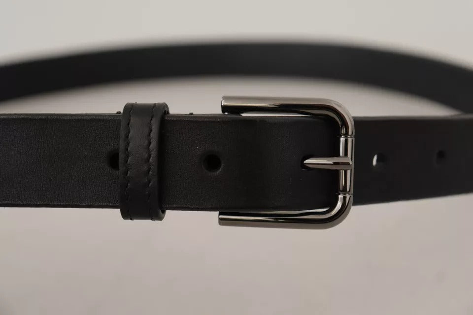 Black calfskin classic belt with metal logo buckle