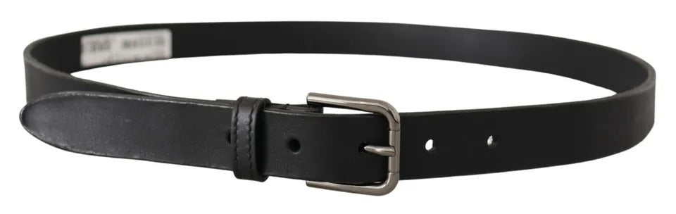 Black calfskin classic belt with metal logo buckle