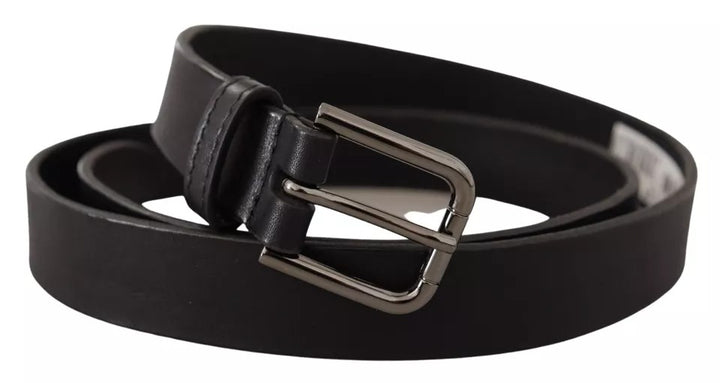 Black calfskin classic belt with metal logo buckle