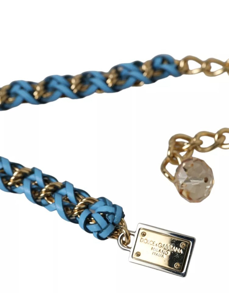 Blue braided gold brass chain waist belt