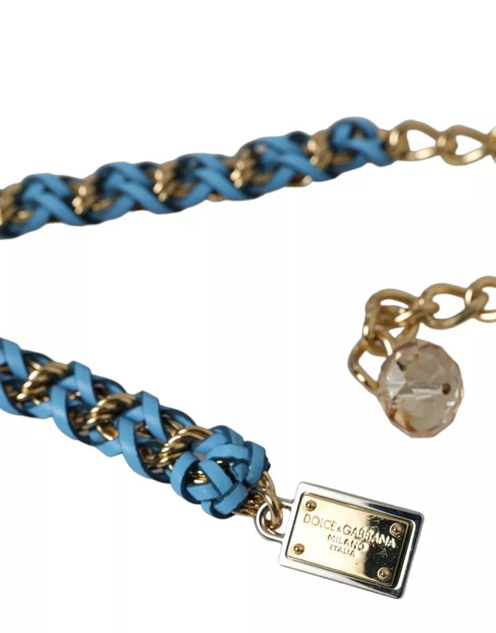 Blue braided gold brass chain waist belt
