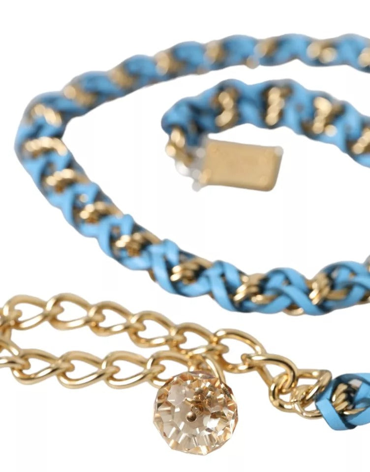 Blue braided gold brass chain waist belt