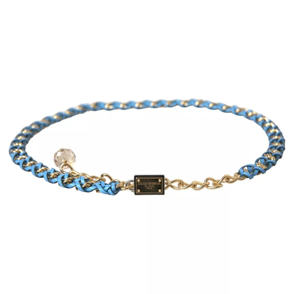 Blue braided gold brass chain waist belt